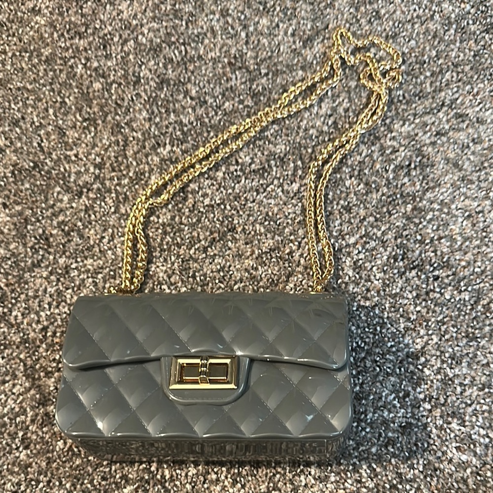 Gray Quilted Chain Shoulder Bag